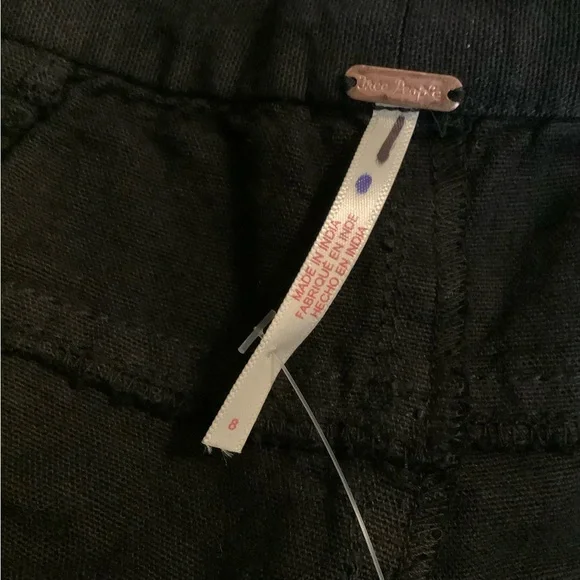 New Free People Sweet Talk Black Wide Leg Chino Pants Cotton & Linen Sz 8 Medium - Picture 9 of 16